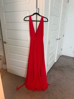 Lovers + Friends Red Backless V-Neck Evening Gown